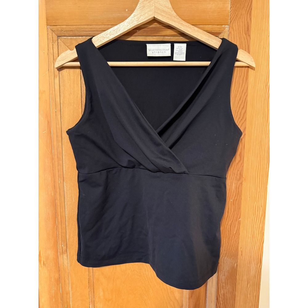 Worthington Stretch Black Sleeveless Surplice V-Neck Empire Waist Top Small